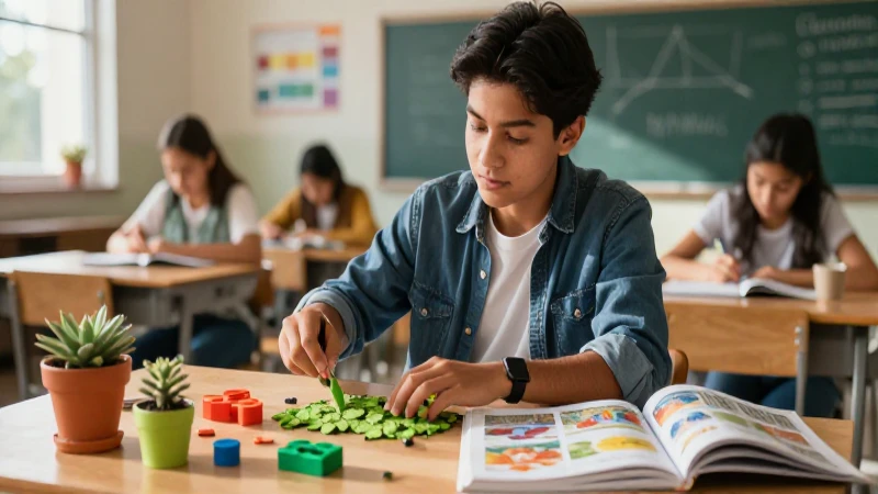 Estudiante mexicano aprende en aula vibrante y moderna