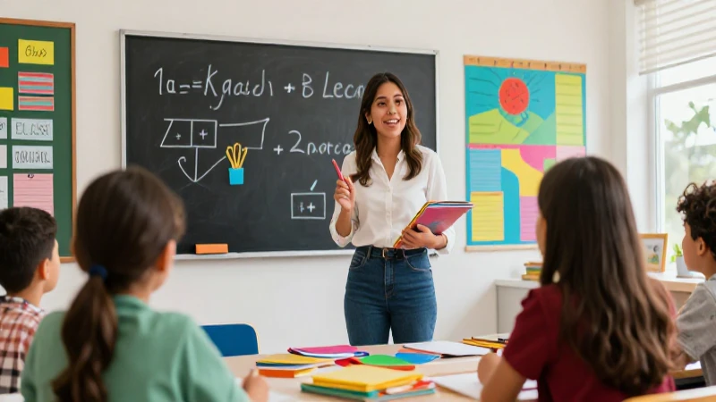 Maestra mexicana en un aula moderna y vibrante