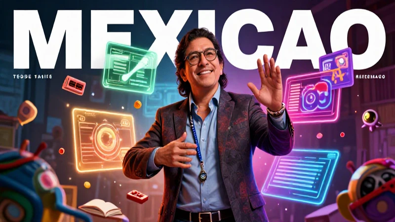 Potencia e Innovación en la Nueva Escuela Mexicana ¡Descúbrela ahora! 3 Educador mexicano innovador en holograma vibrante