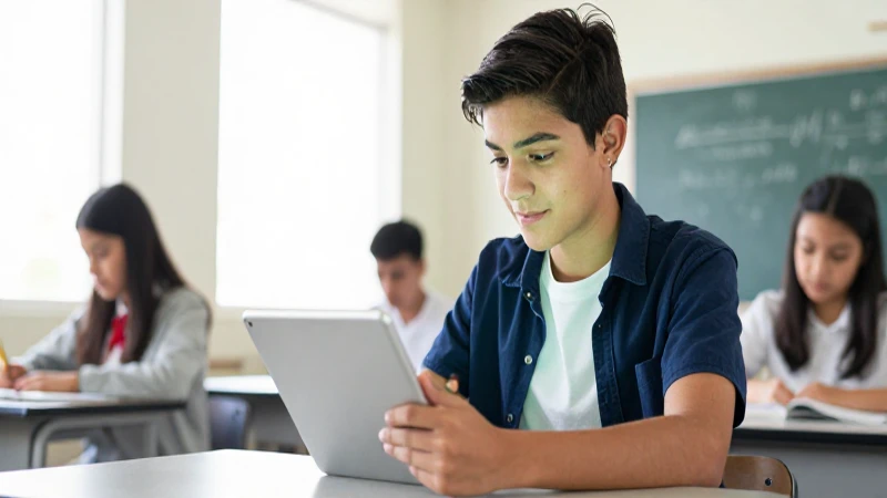La nueva escuela mexicana en Tlaxcala: innovaci贸n educativa de calidad 4 Estudiante mexicano en tablet con atm贸sfera din谩mica