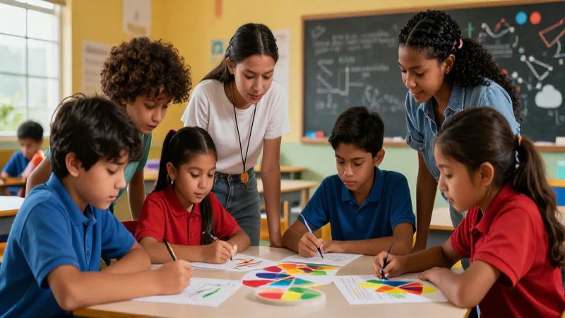 Nueva escuela mexicana: Trabajo colaborativo y aprendizaje innovador 4 Estudiantes mexicanos creando colaborativamente en aula