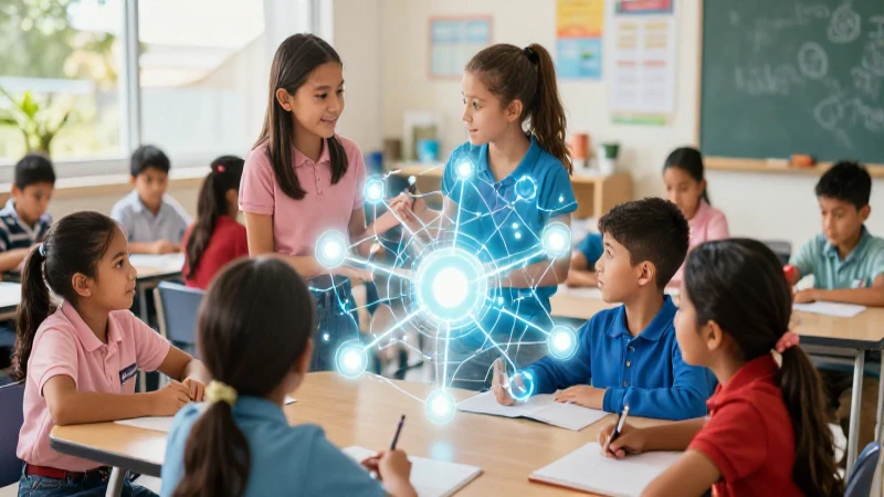 Aprende activamente en la Nueva Escuela Mexicana: una revolucionaria propuesta educativa 3 Niños mexicanos colaborando en un aula moderna y vibrante