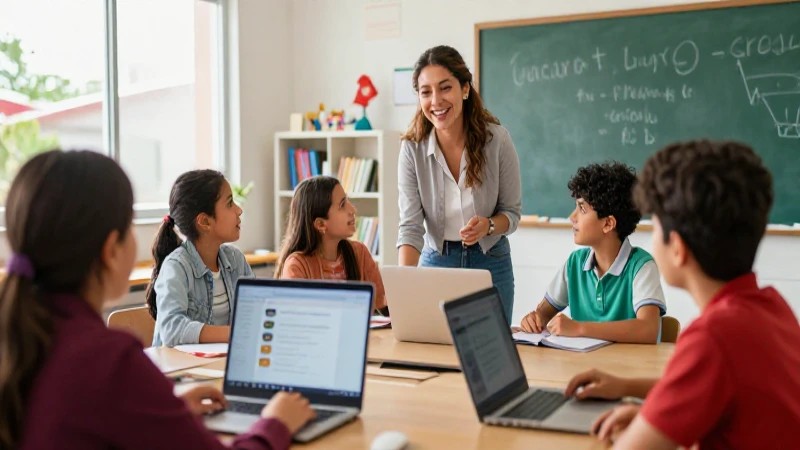 Explora la Nueva Escuela Mexicana en este completo tríptico innovador 3 Maestra alegre guía clases modernas mexicanas vibrantes