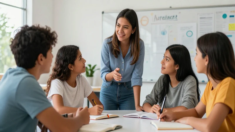Estudiantes mexicanos colaboran en una clase moderna y vibrante