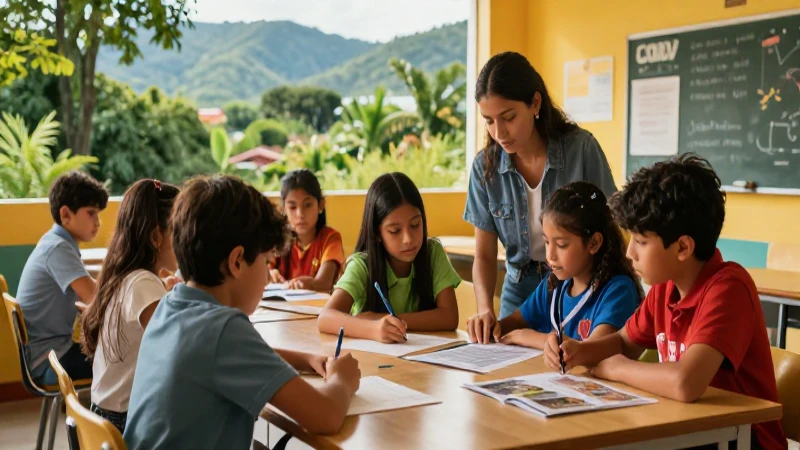 La Nueva Escuela Mexicana en Veracruz: educación de calidad y transformación para tus hijos 3 Niños mexicanos colaborando en un aula vibrante y colorida