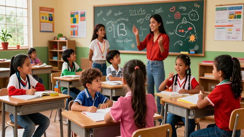 Xochitl: Una escuela mexicana revolucionaria con educación innovadora 4 Aula mexicana vibrante con estudiantes aprendiendo