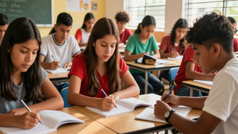 Estudiantes mexicanos aprendiendo bajo la luz dorada