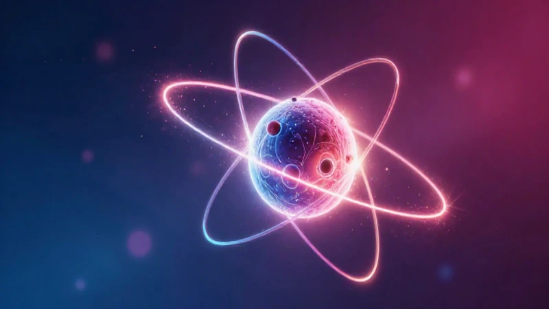 Núcleo atómico estilizado brillante en fondo vibrante