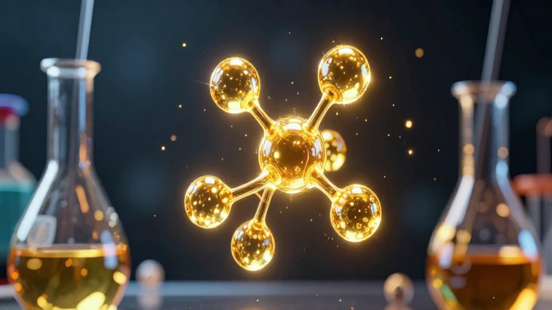 Moléculas doradas brillantes en laboratorio futurista