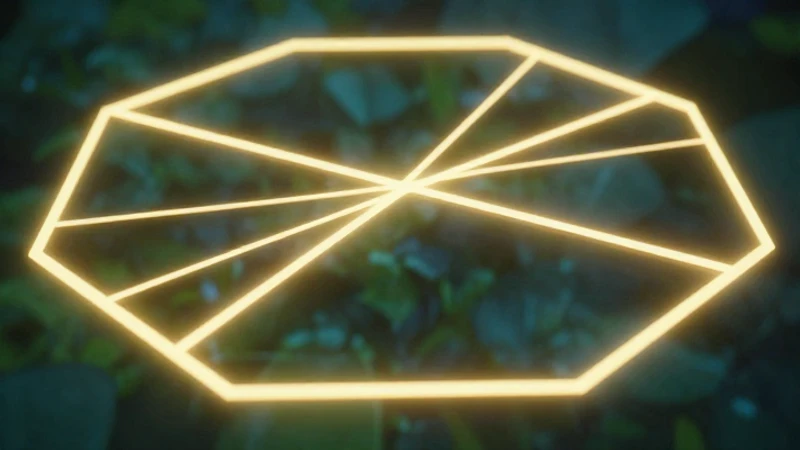 Octágono vibrante con diagonales brillantes en estilo revista