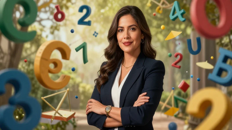 Maestra mexicana moderna rodeada de números matemáticos