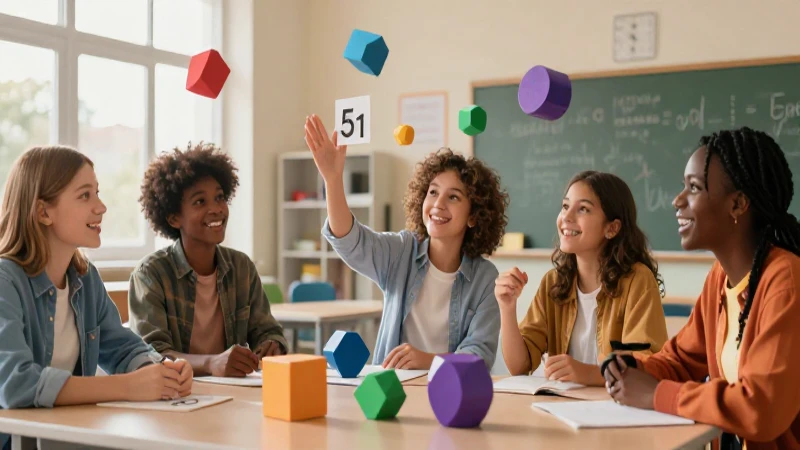 Estudiante feliz interactúa con bloques geométricos