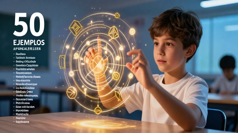 Estudiante aprende conceptos matemáticos con elementos abstractos dorados