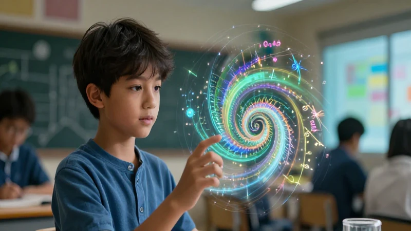 Números irracionales: 20 ejemplos Impresionantes y útiles 3 Estudiante enfocado con fractal holográfico