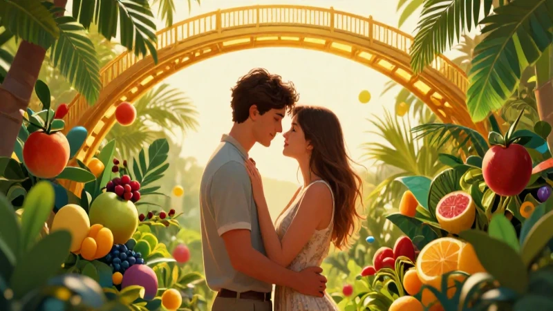 Nutrición, Comunicación y Afecto: Claves para el Bienestar 3 Pareja abrazada en vibrante ilustración dorada