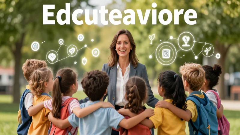 Nutrición, Comunicación y Afecto: Claves para el Bienestar 8 Profesora moderna rodeada de niños en una cubierta educativa vibrante