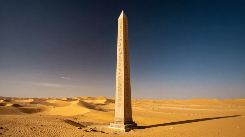 Obeliscos: Definición y Concepto Esencial Explicado 6 Obelisco majestuoso en dramático desierto dorado