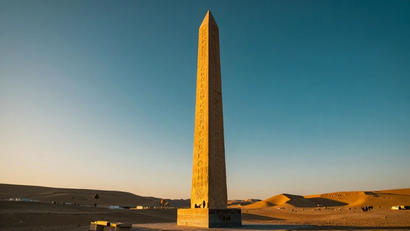 Obeliscos: Definición y Concepto Esencial Explicado 3 Obeliscos egipcios monumentales iluminados por el atardecer