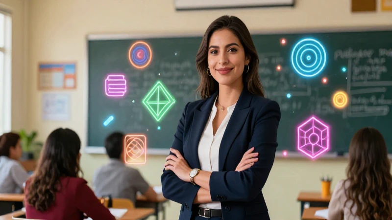 Educadora profesional liderando estrategias en un aula vibrante