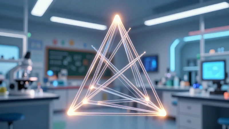 Pirámide geométrica brillante en laboratorio educativo moderno