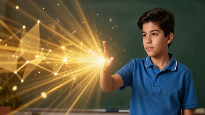 Estudiante mexicano interactúa con geometría luminosa