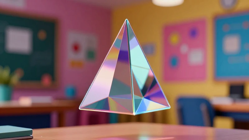 Objetos con forma de prisma triangular: cálculo de volumen 6 Prisma flotante en un espacio educativo moderno