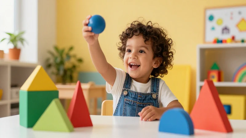 Niño alegre con formas geométricas coloridas