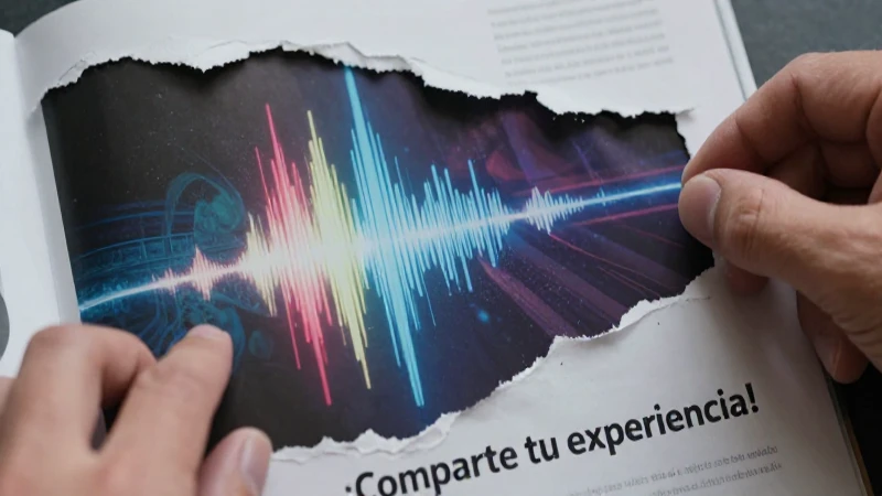 Manos rompiendo papel representan ondas sonoras vibrantes