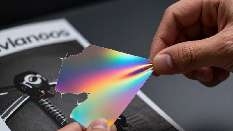 Primer plano de mano rasgando papel iridiscente