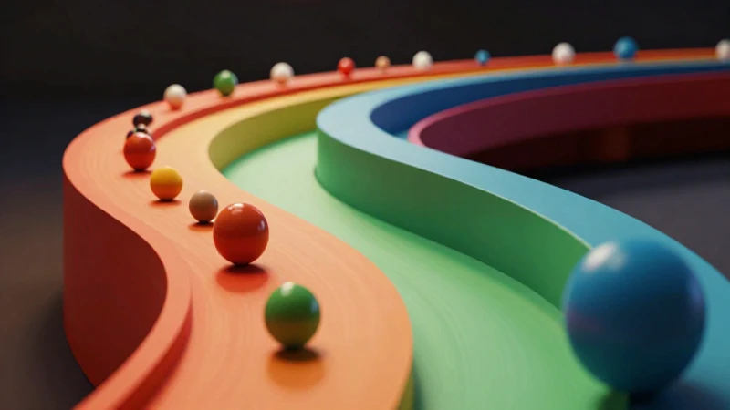 Objetos que ruedan: figuras geométricas y curvas presentes 7 Es una ilustración educativa vibrante de esferas en curvas