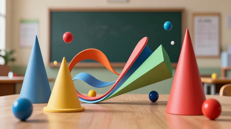 Objetos que ruedan: figuras geométricas y curvas presentes 6 Ilustración de geometría y movimiento de conos