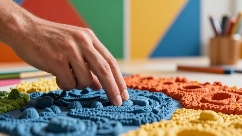 Objetos táctiles con textura en fondo educativo moderno