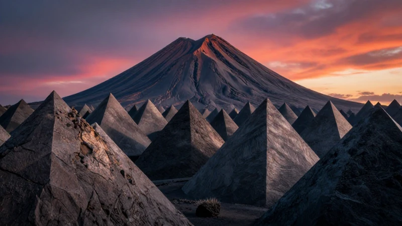 Observa la Figura: Triángulos en Formaciones Sorprendentes 8 Rocas triangulares volcánicas bajo cielo vibrante