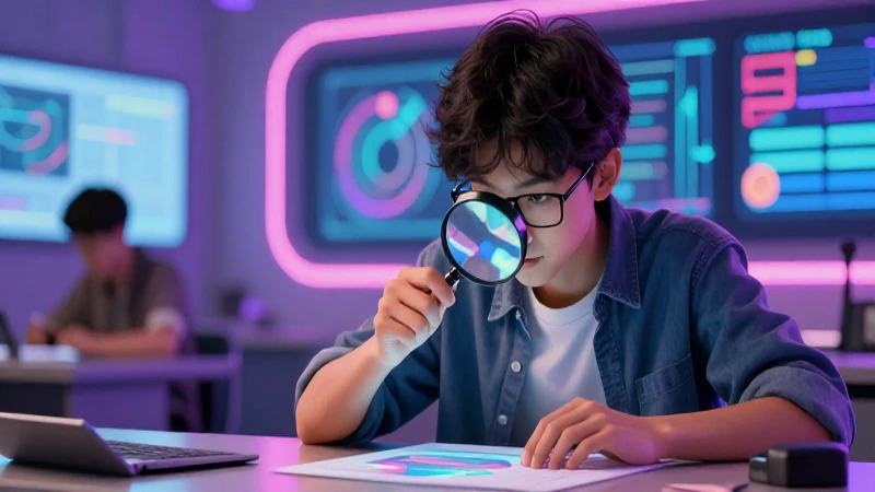 Estudiante enfocado examina datos en aula moderna