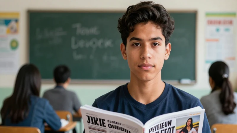 Joven estudiante mexicano enfocado y seguro en clase