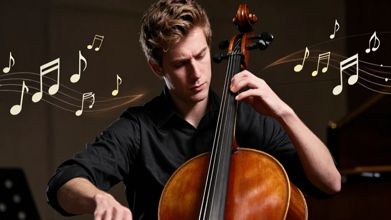 Músico joven tocando con pasión y notas vibrantes