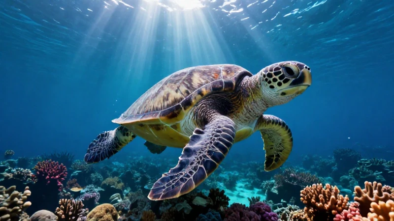 Oceánico: características, tipos, flora y fauna explicados 7 Tortuga majestuosa en arrecife de coral vibrante