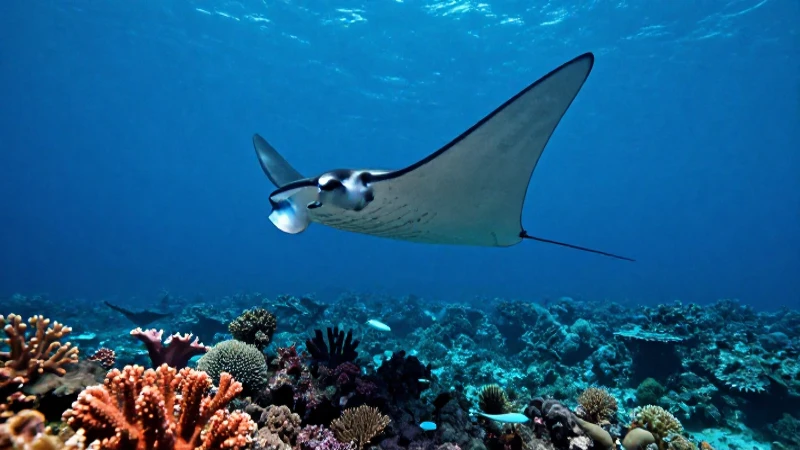 Conoces la flora, fauna y contaminación en los océanos 9 Manta majestuosa en vibrante arrecife marino