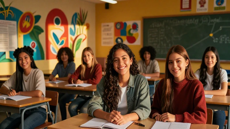 Estudiantes sonrientes en aula mexicana moderna