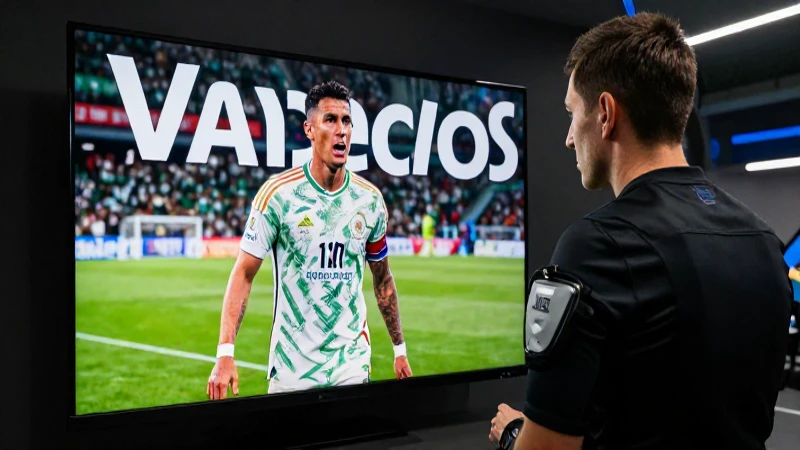 Árbitro de VAR revisa partido con estilo moderno