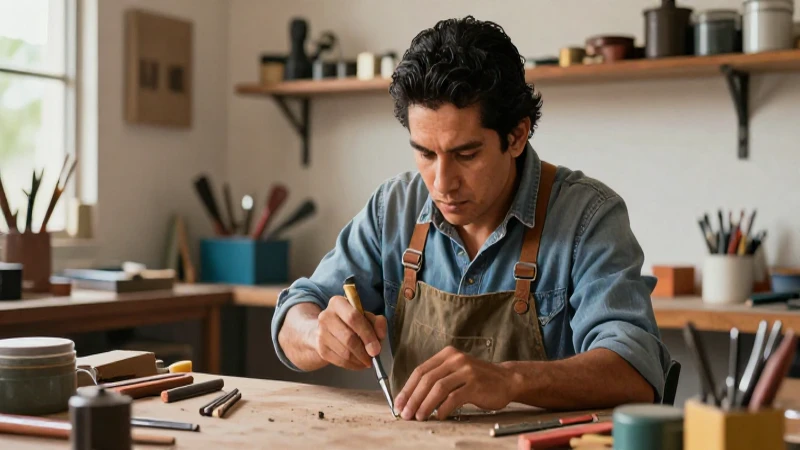 Artesano mexicano moderno con herramientas en taller
