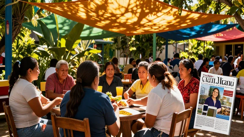 Comunidad guatemalteca vibrante bajo el sol