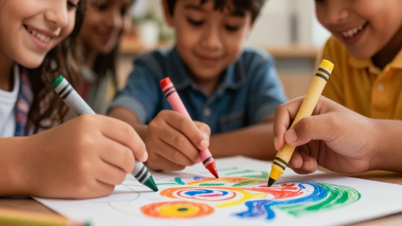 Niño alegre dibujando con arte vibrante