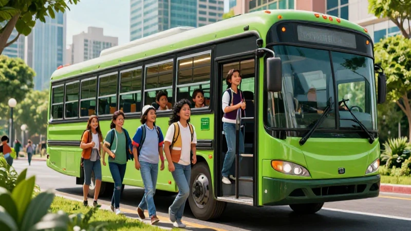 Ómnibus: Definición, concepto y su importancia actual 7 Estudiantes mexicanos en bus sostenible dentro de un futuro verde
