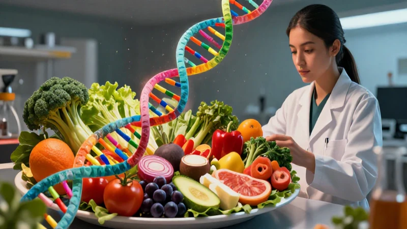 Ilustración hiperrealista de alimentos y ciencia