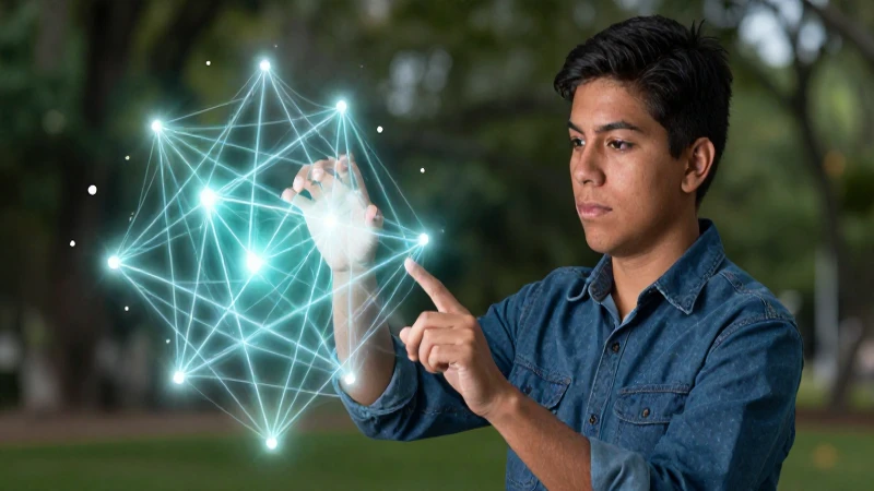 Líder mexicano interactúa con geometría holográfica abstracta