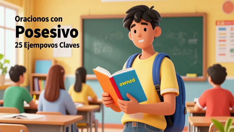 Oraciones con Adjetivo Posesivo: 25 Ejemplos Clave 5 Estudiantes con sus libros y entornos brillantes