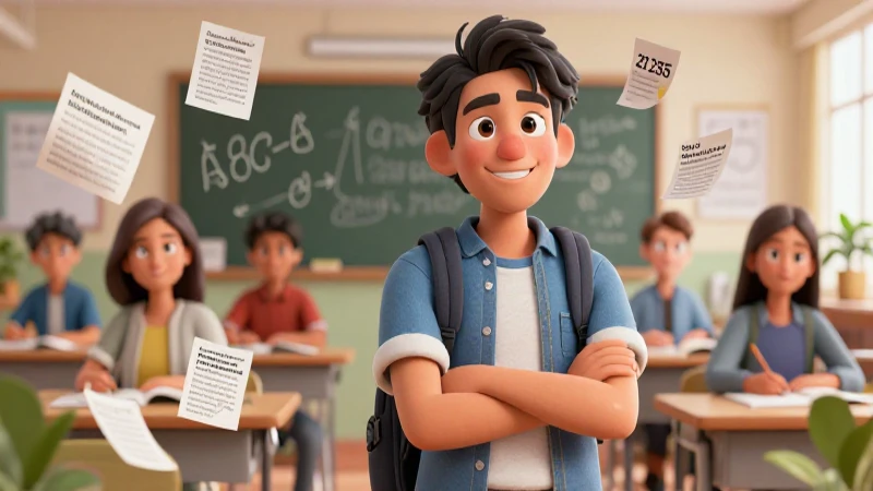 Oraciones con Adjetivo Posesivo: 25 Ejemplos Clave 6 Estudiante mexicano sonriente con conceptos gramaticales flotantes