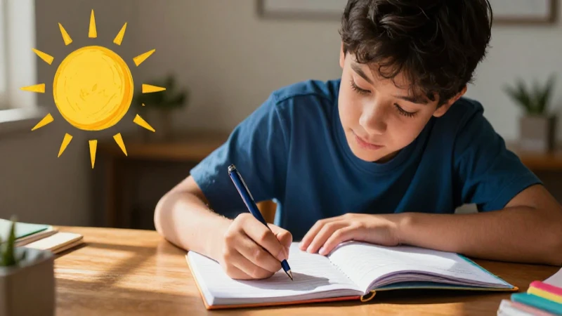 Estudiante escribe creativamente sobre el sol