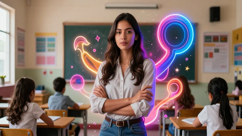 Oraciones con Presente Perfecto: 100 Ejemplos Prácticos 4 Maestra audaz en un aula mexicana vibrante